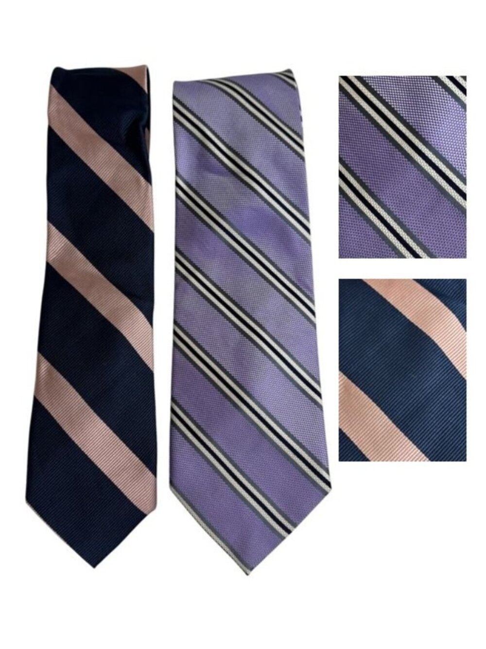 Jos.A.Bank Lot of 2 100% Silk Neck Ties Striped Navy Pink Purple Office Preppy